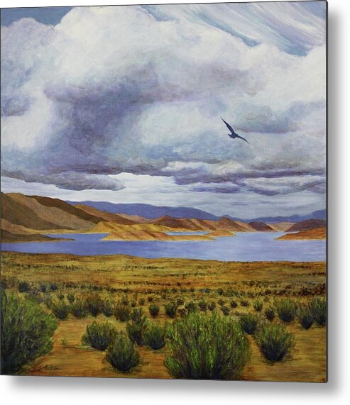 Kim Mcclinton Metal Print featuring the painting Storm at Lake Powell- left panel of three by Kim McClinton