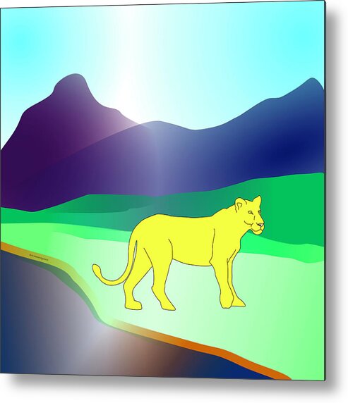 Lion Metal Print featuring the digital art Strolling Lion by Teresamarie Yawn