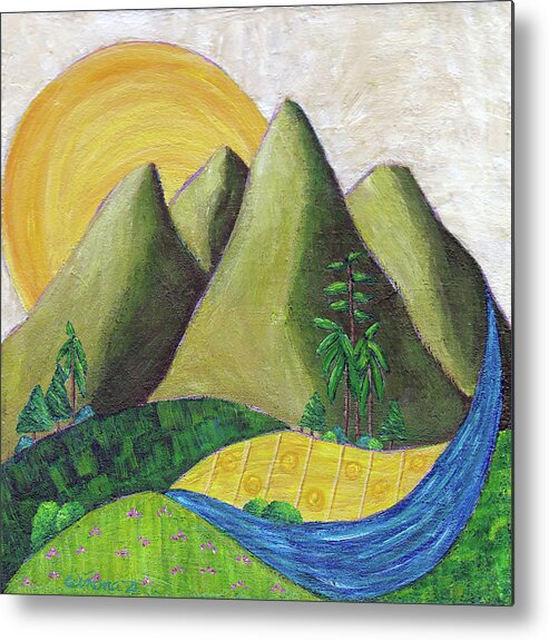 Mountain Metal Print featuring the painting Summer Mountains by Winona's Sunshyne