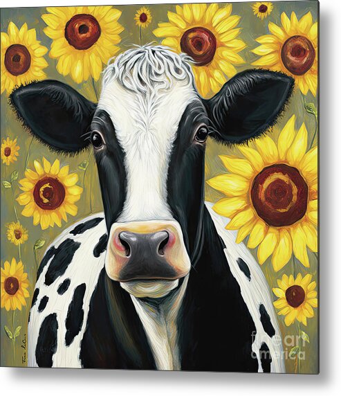 Cow Metal Print featuring the painting Sunflower Country Cow by Tina LeCour