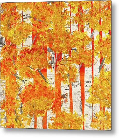 Sunset Metal Print featuring the painting Sunset Birch Trees by Lisa Neuman