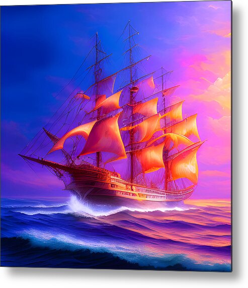 Ghost Ship Metal Print featuring the digital art Sunset Ghost Ship by Lisa Pearlman