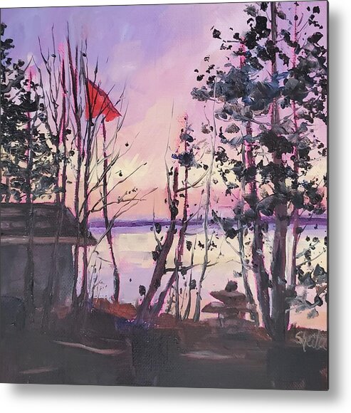 Landscape Metal Print featuring the painting Sunset Lakeside by Sheila Romard