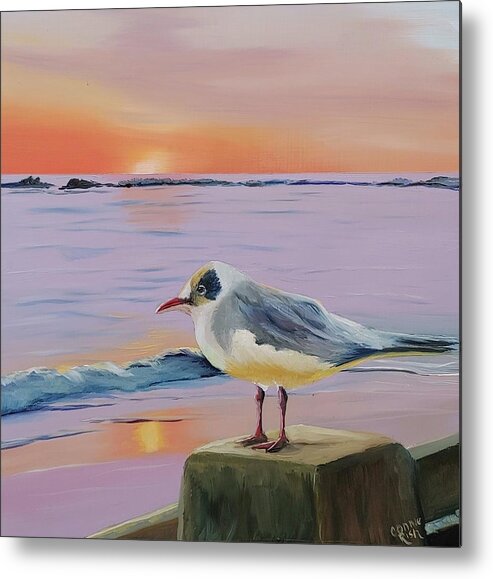 Water Bird Metal Print featuring the painting Sunset perch by Connie Rish