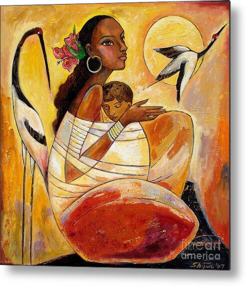 Mother And Child Metal Print featuring the painting Sunshine Mother and Child by Shijun Munns