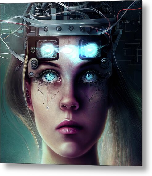 Woman Metal Print featuring the digital art Surreal Art 15 Mind Control Woman Portrait by Matthias Hauser