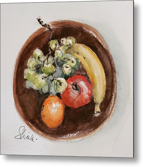 Still Life Metal Print featuring the painting Sustenance in a Wooden Bowl by Sheila Romard