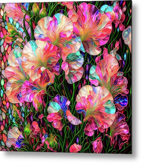 Sweet Peas Metal Print featuring the digital art Sweet Peas - Stained Glass by Peggy Collins