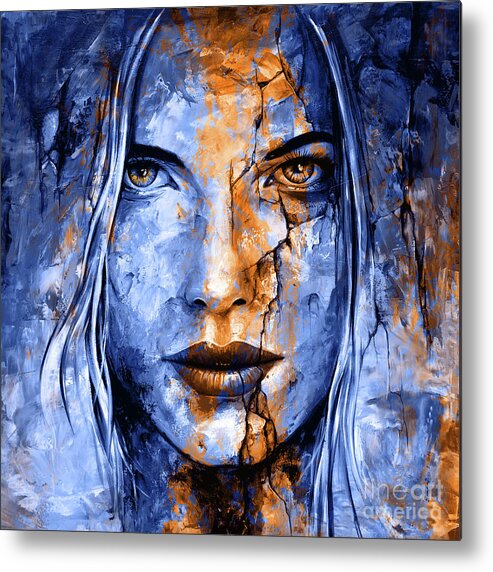 Woman Metal Print featuring the painting Temptation Blue Gold by Emerico Imre Toth