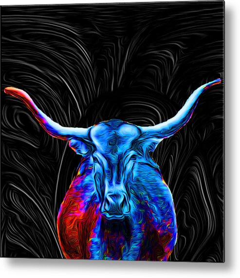 Abstract Metal Print featuring the digital art Texas Longhorn - Abstract by Ronald Mills