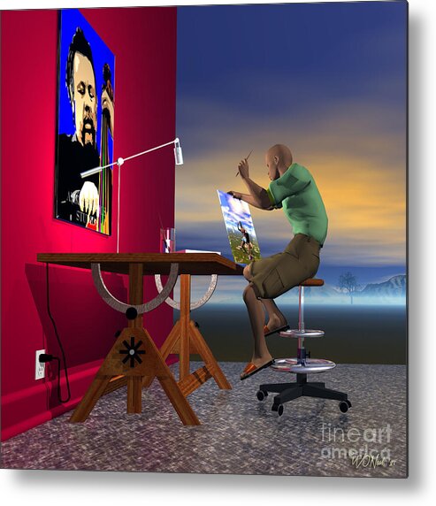 Male Portraits Metal Print featuring the digital art The Artist At Work by Walter Neal