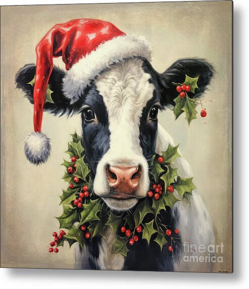 #faaadwordsbest Metal Print featuring the painting The Christmas Cow by Tina LeCour
