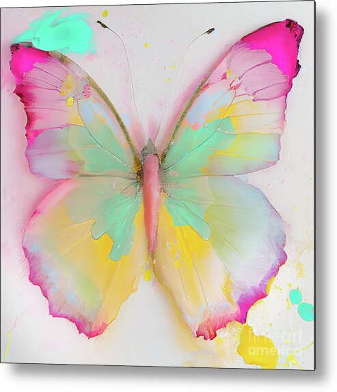 Aqua And Pink Butterfly Metal Print featuring the painting The Color of Change by Mindy Sommers