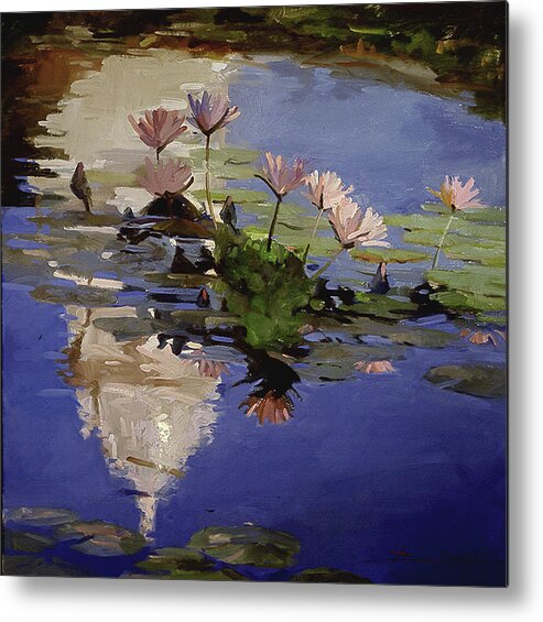 Water Lilies Metal Print featuring the painting The Dome - Water Lilies by Elizabeth J Billups
