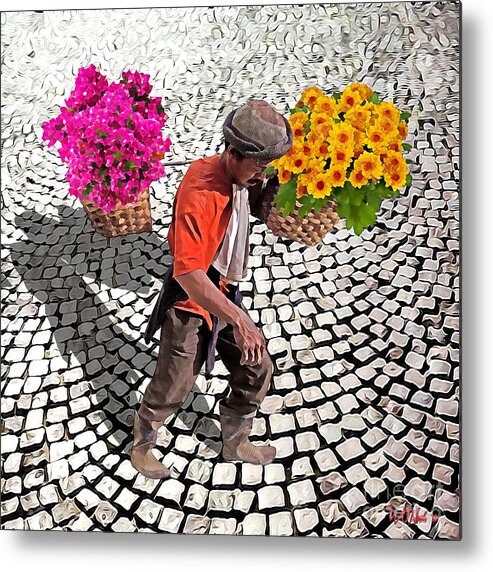 Portraits Metal Print featuring the digital art The Flower Vendor by Walter Neal