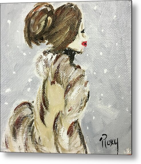 Lady Metal Print featuring the painting The Fur Cloak by Roxy Rich