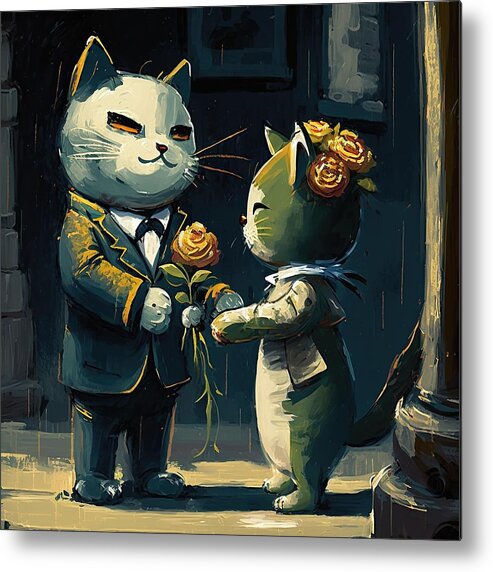 Cat Metal Print featuring the painting The Knight of the Rose by My Head Cinema
