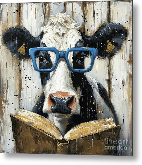 Cow Metal Print featuring the painting The Nerdy Cow by Tina LeCour