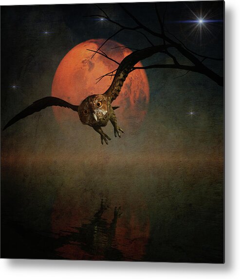 Owl Metal Print featuring the digital art The owl goes hunting in the night by Jan Keteleer