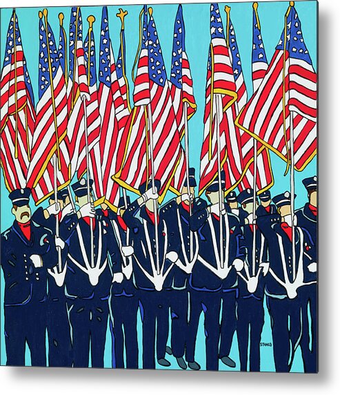 Usa Firemen Memorialday Flag America Americanflag Flags Parade Memorialdayparade Metal Print featuring the painting The Parade by Mike Stanko