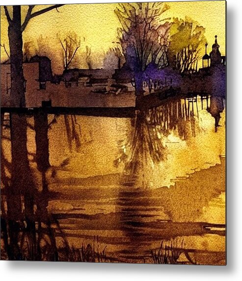 Waterloo Village Metal Print featuring the painting The Pond at Waterloo Village, Morris Canal, Golden Hour by Christopher Lotito