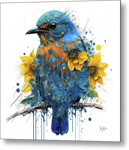Eastern Bluebird Metal Print featuring the painting The Sunflower Bluebird by Tina LeCour