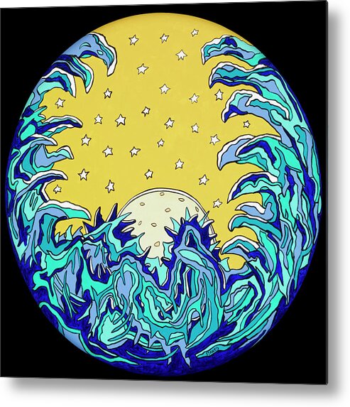 Sun Waves Psychedelic Stars Pop Art Metal Print featuring the painting The Waving Sun by Mike Stanko