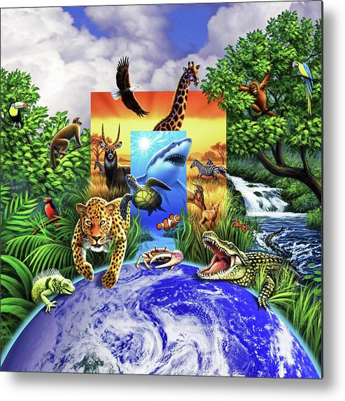 Animals Metal Print featuring the mixed media The Wide Wild World by Jerry LoFaro