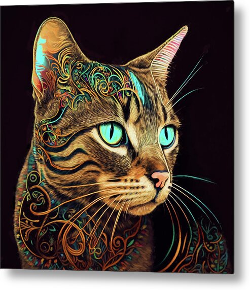 Cats Metal Print featuring the digital art Theo the Tabby Cat by Peggy Collins