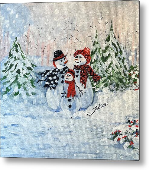 Snowman Metal Print featuring the painting There's Snow Place Like Home by Juliette Becker