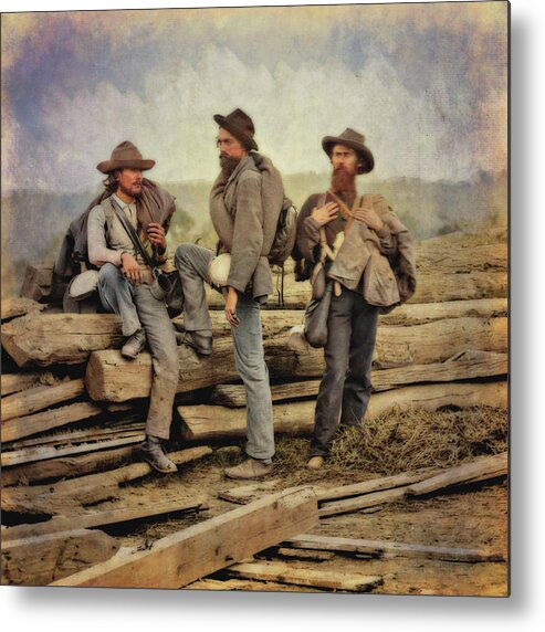 Three Confederate Prisoners Gettysburg Metal Print featuring the digital art Three Confederate Prisoners at Gettysburg Color One by Randy Steele