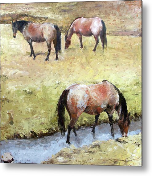 Roan Horse Metal Print featuring the painting Three Roans by Hone Williams
