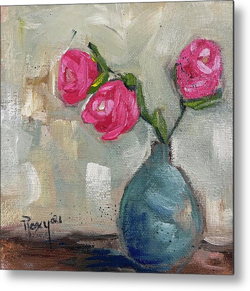 Rose Painting Metal Print featuring the painting Three Roses by Roxy Rich