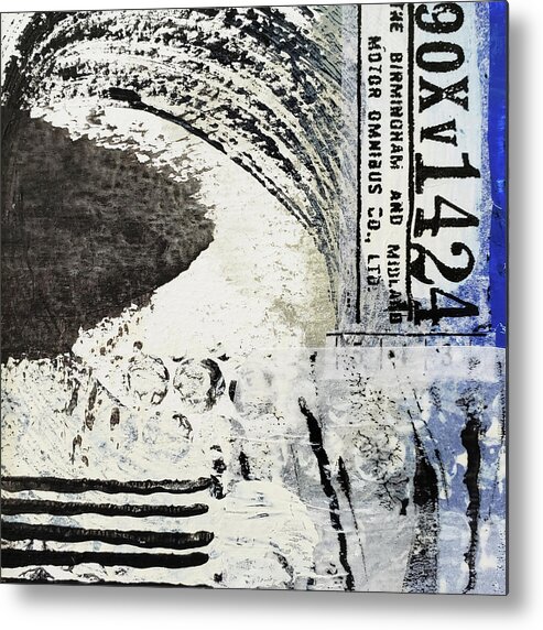 Black And White Metal Print featuring the mixed media TIDAL WAVE Black and White Abstract Painting Collage Art by Lynnie Lang