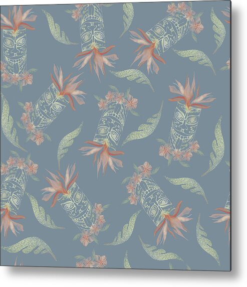 Tiki Metal Print featuring the digital art Tiki Floral Pattern by Sand And Chi