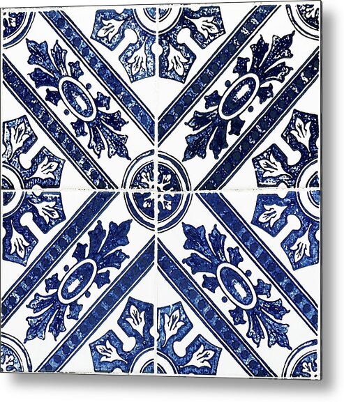 Blue Tiles Metal Print featuring the digital art Tiles Mosaic Design Azulejo Portuguese Decorative Art III by Irina Sztukowski