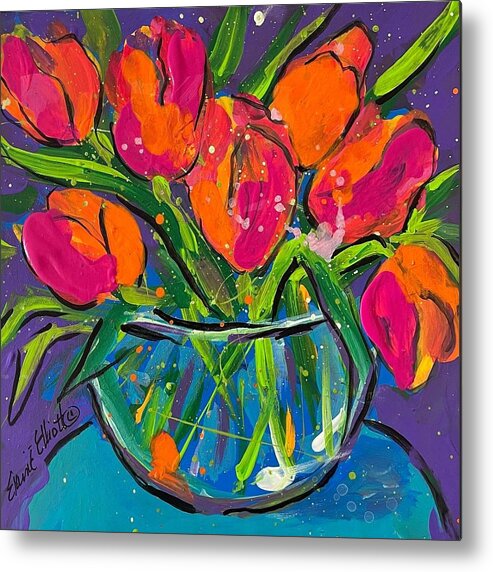 Tulips Metal Print featuring the painting Too True Tulips by Elaine Elliott