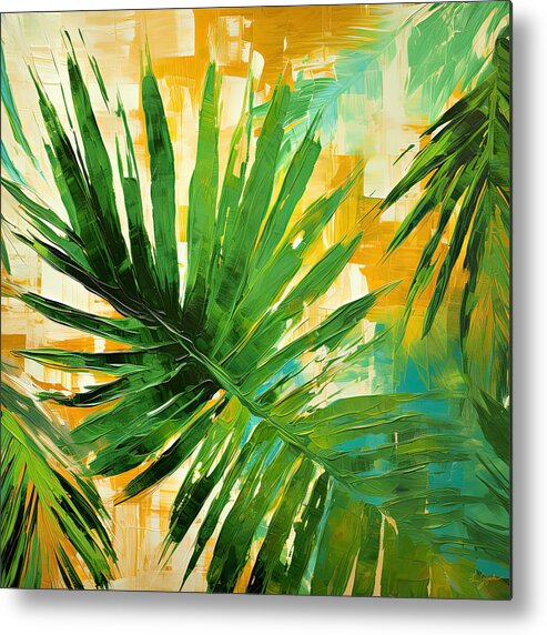 Tropical Leaves Metal Print featuring the digital art Tropical Palm by Lourry Legarde