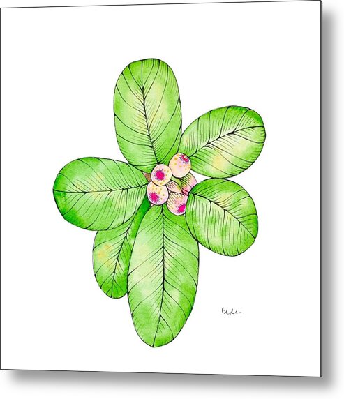 Tropical Metal Print featuring the painting Tropical Plant with Pink Berries by Catherine Bede