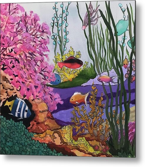 Coral Metal Print featuring the painting Underwater Friends I by Sue Dinenno