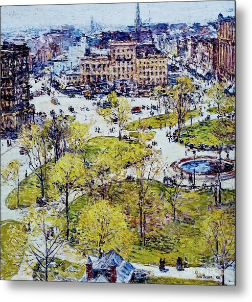 Union Metal Print featuring the painting Union Square in Spring by Childe Hassam 1896 by Childe Hassam