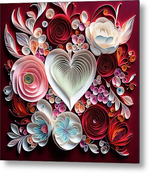 Valentines Metal Print featuring the digital art Valentines Day Hearts and Flowers by Peggy Collins