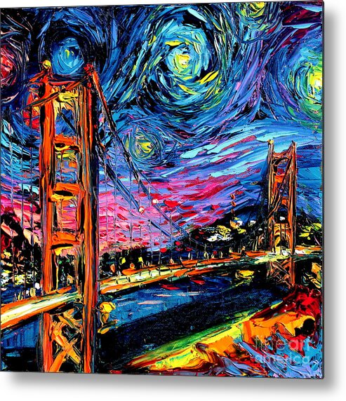 Golden Gate Bridge Metal Print featuring the painting van Gogh Never Saw Golden Gate by Aja Trier