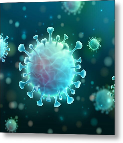 Cold And Flu Metal Print featuring the photograph Vector of Coronavirus 2019-nCoV and Virus background with disease cells. COVID-19 Corona virus outbreaking and Pandemic medical health risk concept. Vector illustration eps 10 by Fotomay