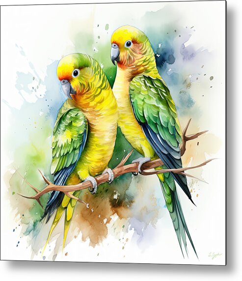 Colorful Parakeet Art Metal Print featuring the painting Vibrant Parakeet Painting by Lourry Legarde