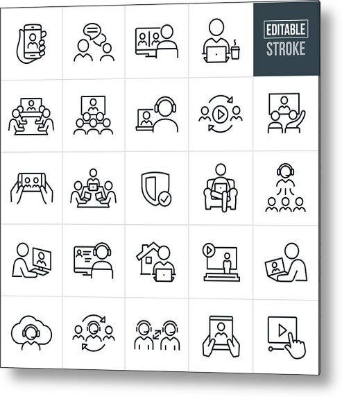 Internet Metal Print featuring the drawing Video Conferencing Thin Line Icons - Editable Stroke by Appleuzr