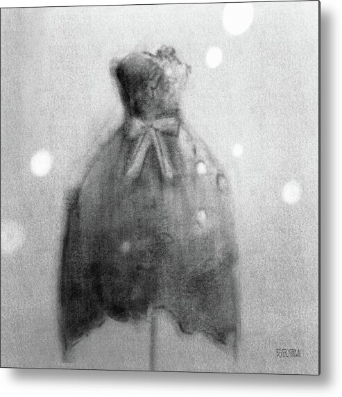 Vintage Fashion Metal Print featuring the drawing Vintage Black Dress Bell Shaped Skirt by Beverly Brown