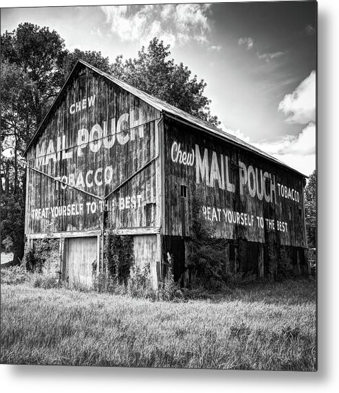 America Metal Print featuring the photograph Vintage Ohio Tobacco Mail Pouch Barn - Black and White 1x1 by Gregory Ballos