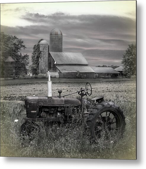 Barns Metal Print featuring the photograph Vintage Tractor at the Country Farm by Debra and Dave Vanderlaan