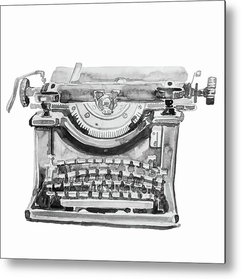 Vintage Metal Print featuring the painting Vintage Typewriter Watercolor I by Ink Well